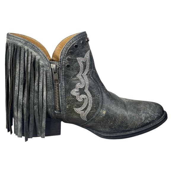 Sterling River Distressed Grey Leather Fringe Ankle Boots Size US 9.5 - Picture 3 of 10